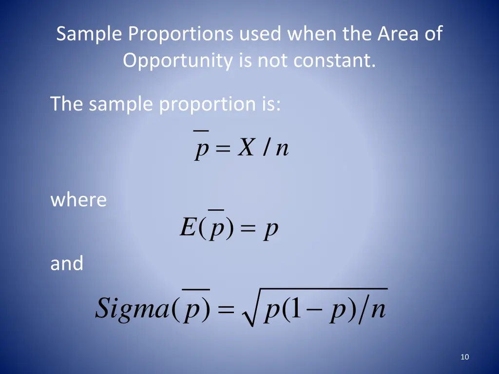 sample proportions used when the area