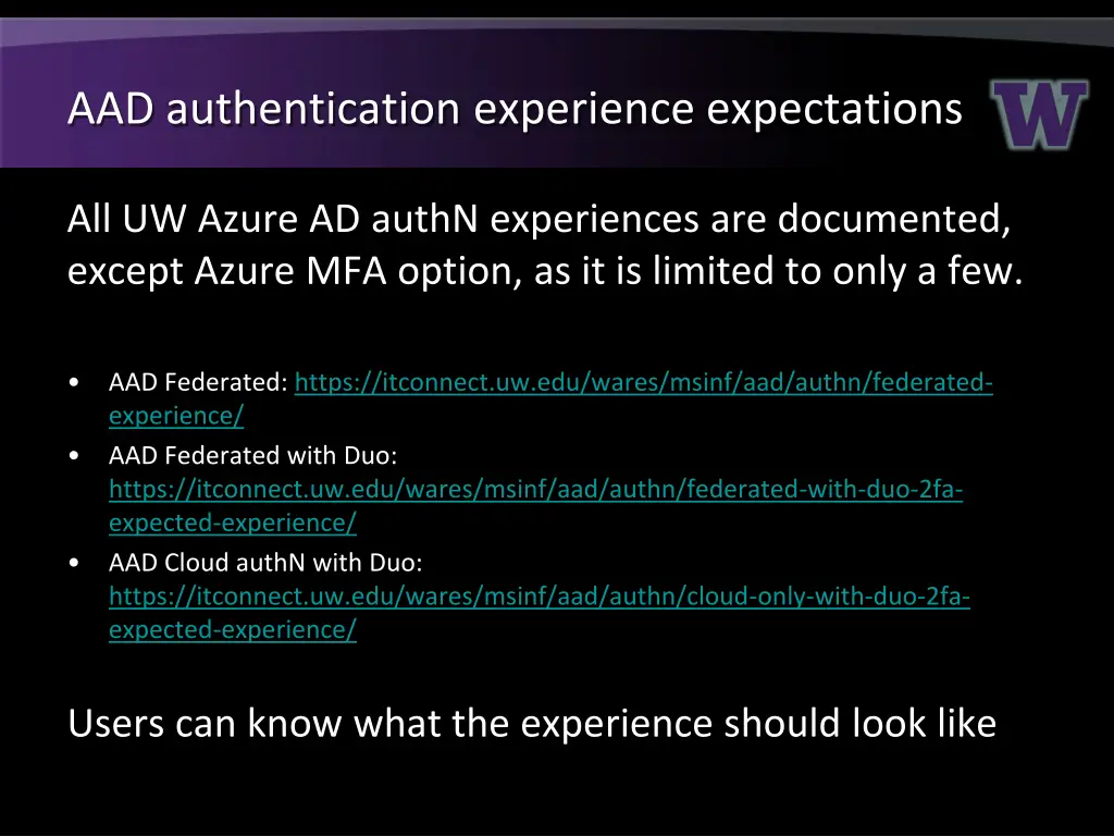 aad authentication experience expectations