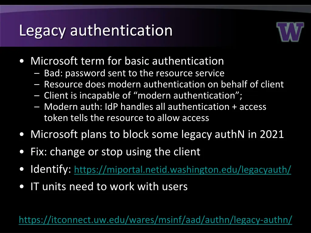 legacy authentication