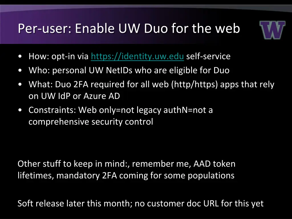 per user enable uw duo for the web