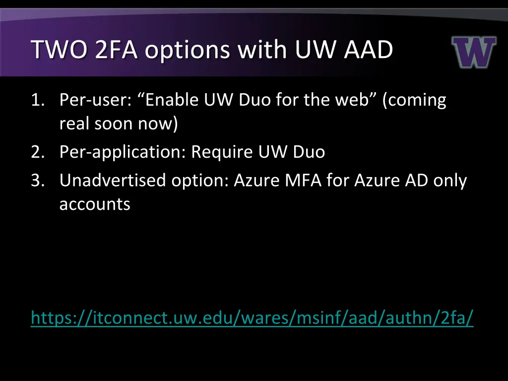 two 2fa options with uw aad