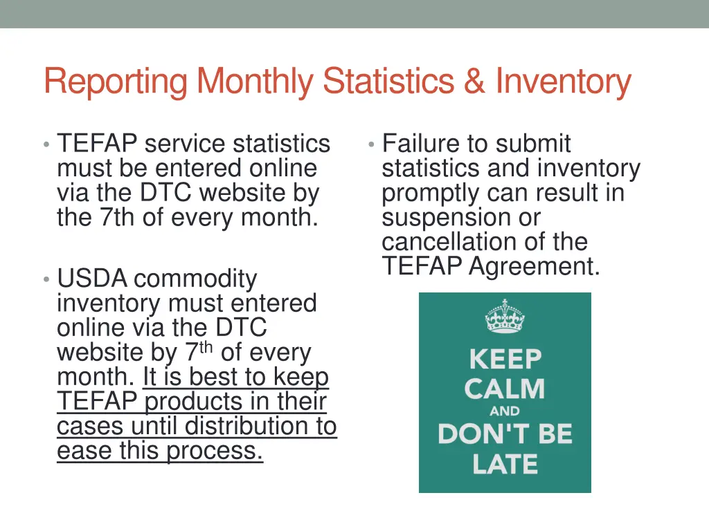 reporting monthly statistics inventory