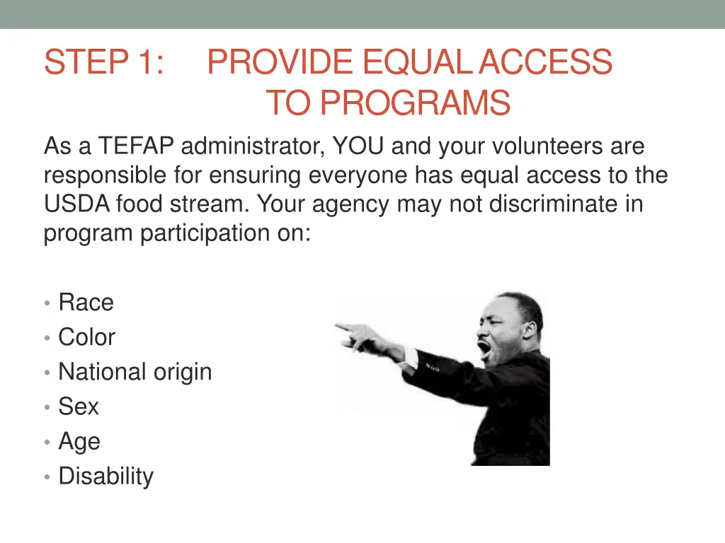 step 1 provide equal access to programs