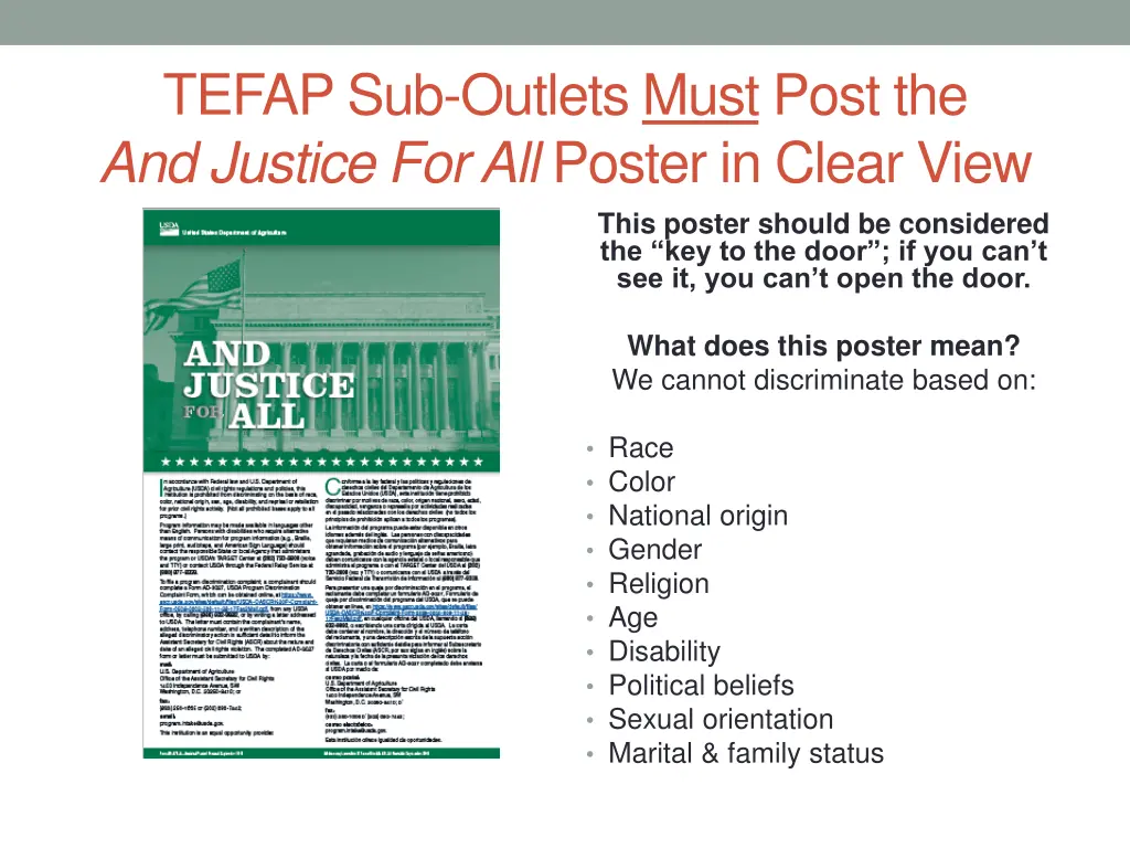 tefap sub outlets must post the and justice