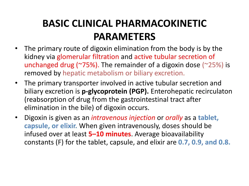 basic clinical pharmacokinetic parameters