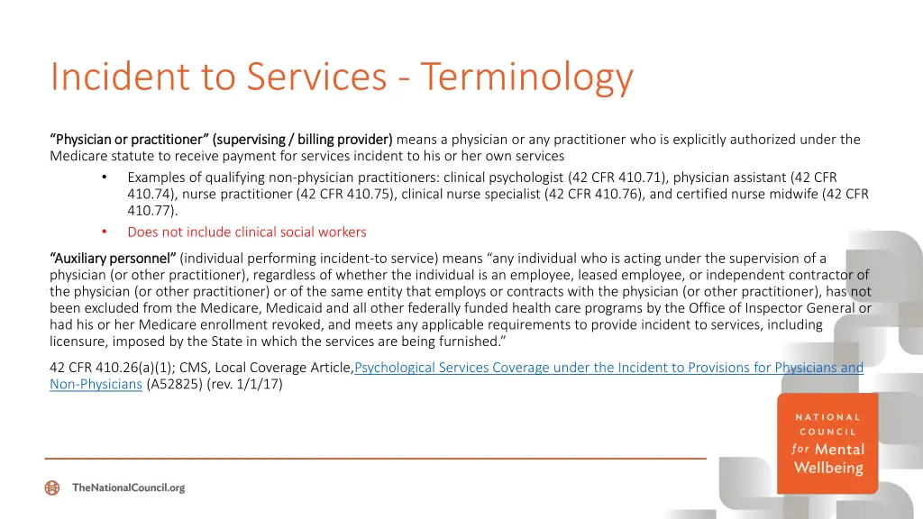 incident to services terminology