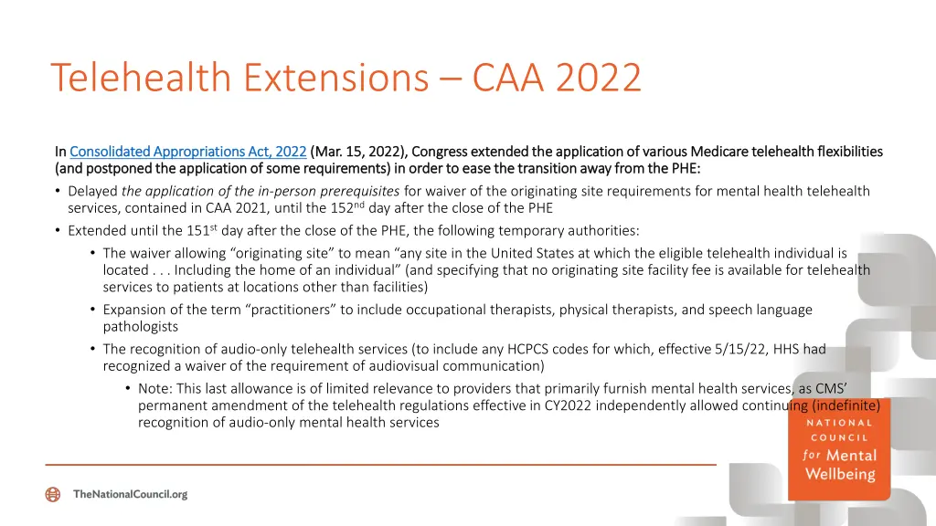 telehealth extensions caa 2022