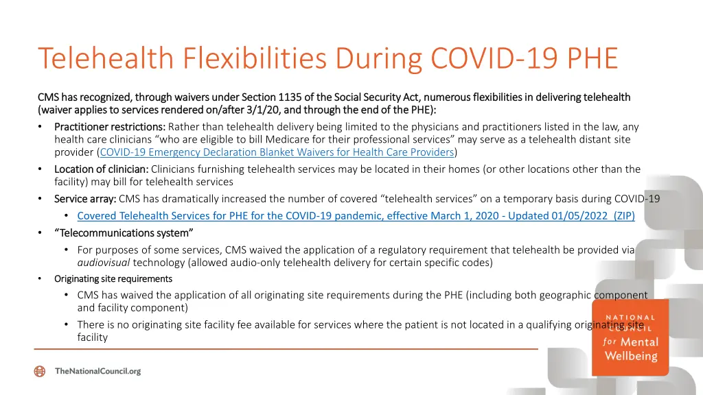 telehealth flexibilities during covid 19 phe