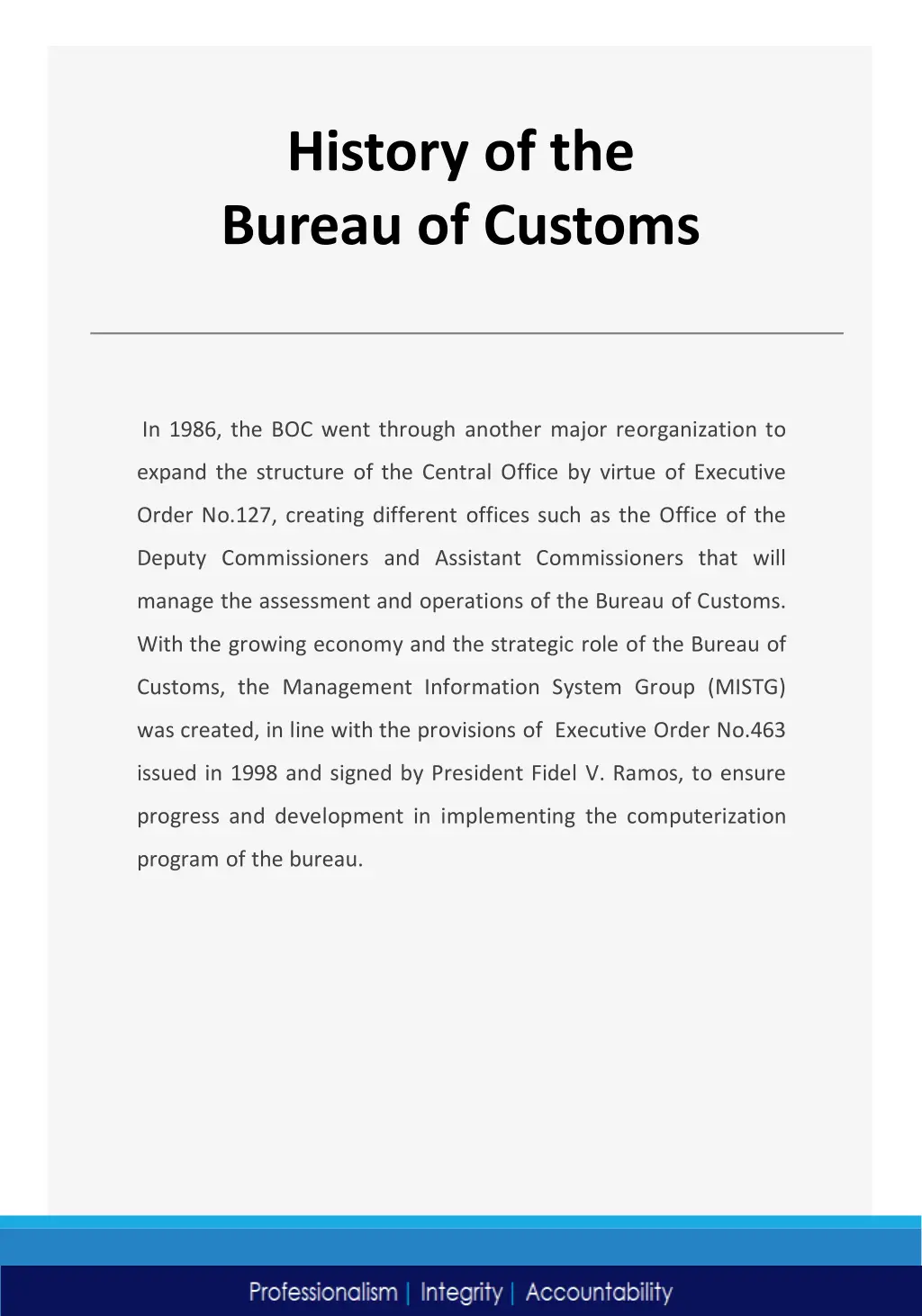 history of the bureau of customs 1