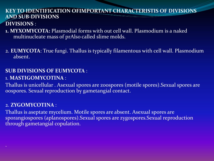 key to identification ofimportant characteristis