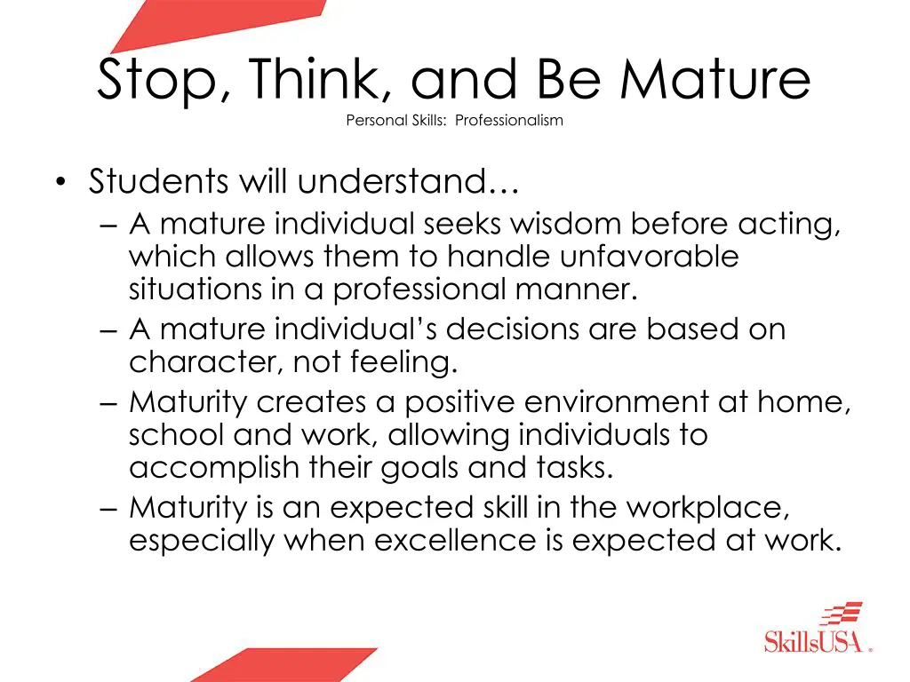 stop think and be mature personal skills 1