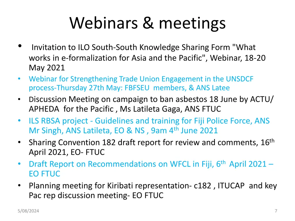 webinars meetings invitation to ilo south south