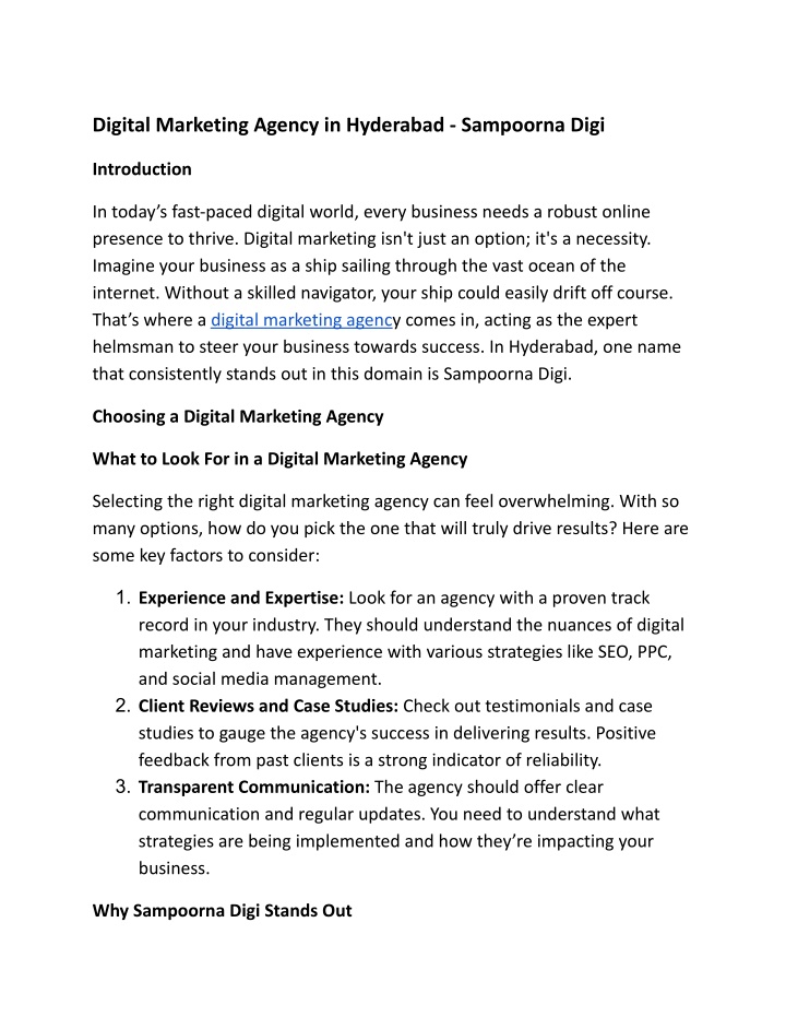 digital marketing agency in hyderabad sampoorna