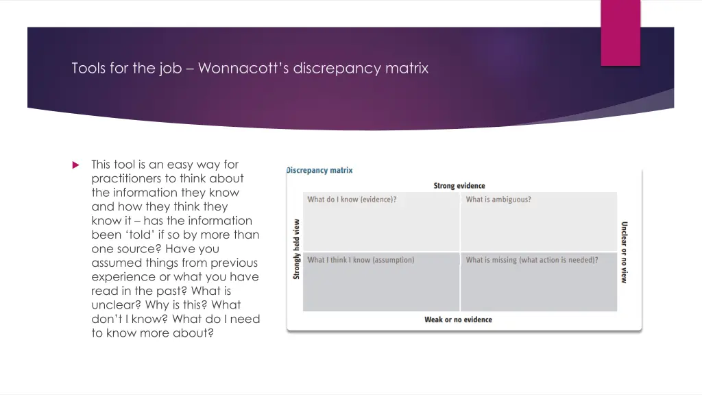 tools for the job wonnacott s discrepancy matrix