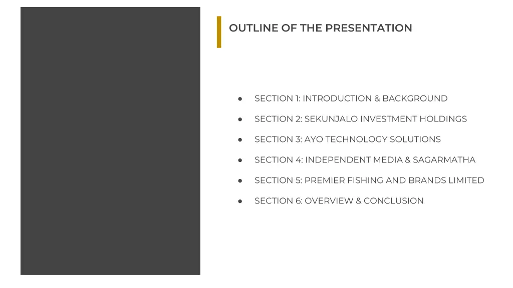 outline of the presentationation