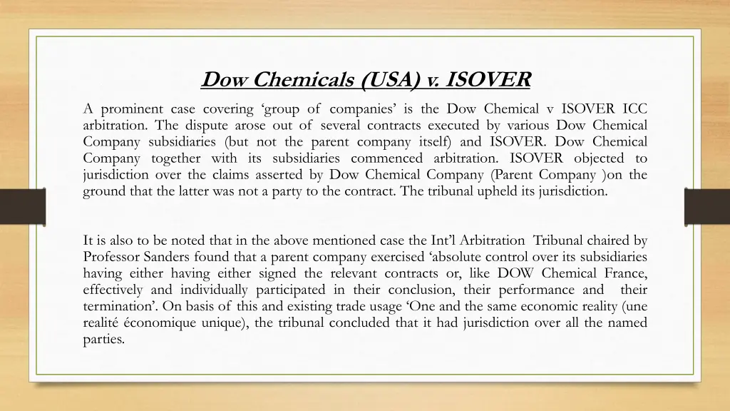 dow chemicals usa v isover a prominent case