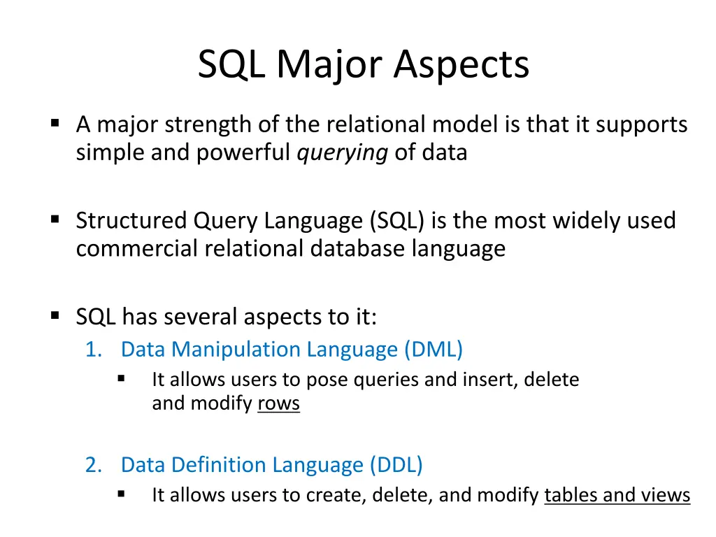 sql major aspects