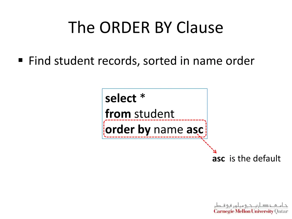 the order by clause 1