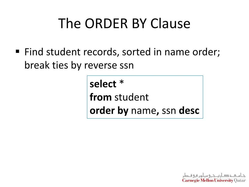 the order by clause 2