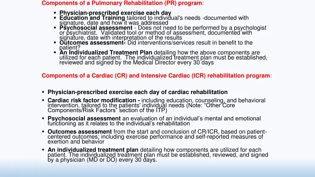 components of a pulmonary rehabilitation