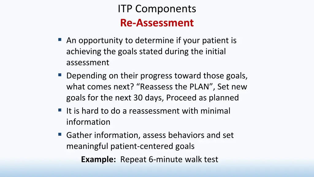 itp components re assessment