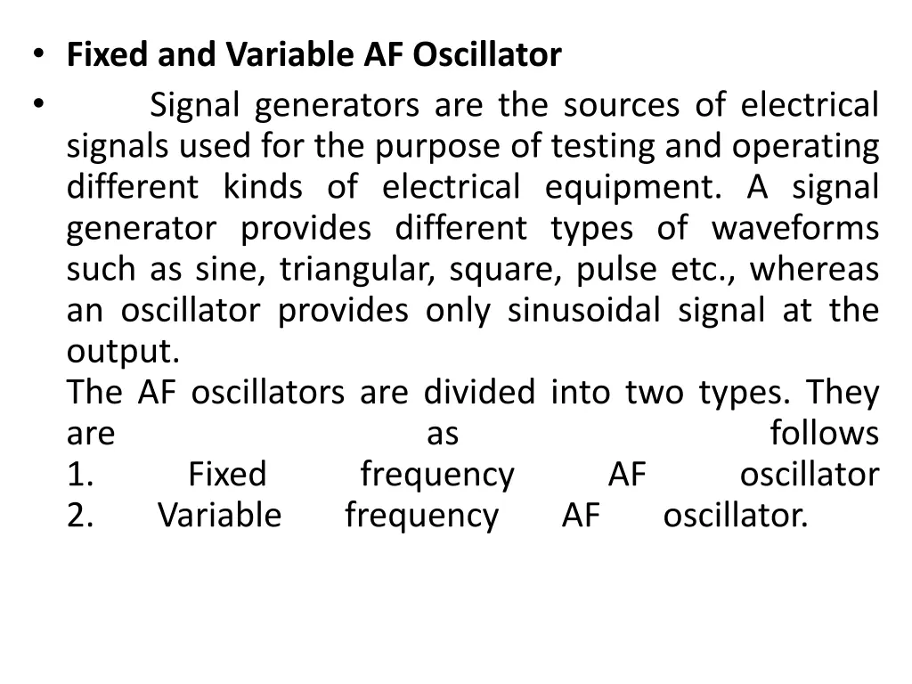 fixed and variable af oscillator signal