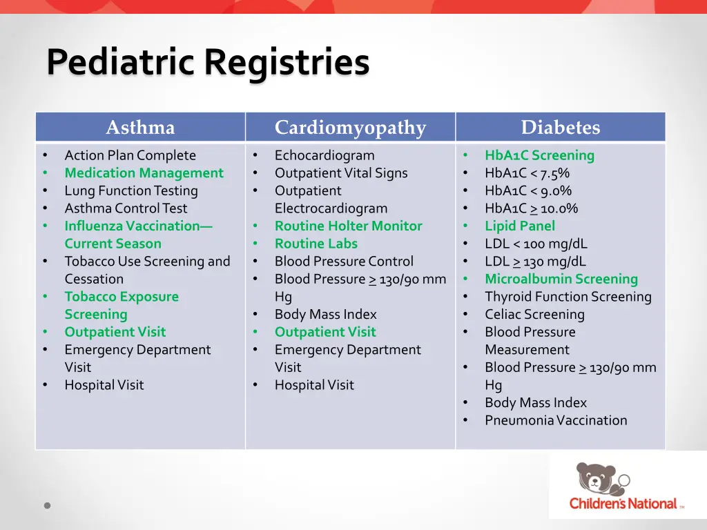 pediatric registries