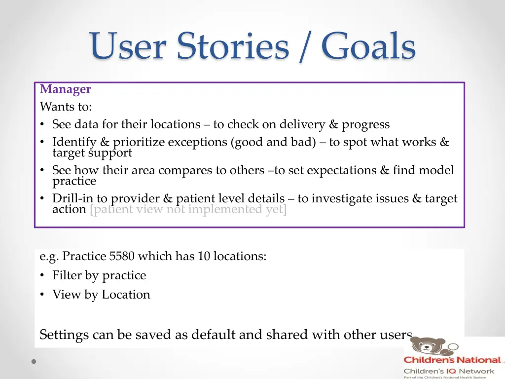 user stories goals