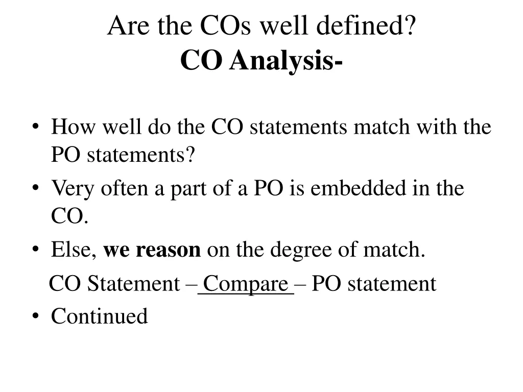 are the cos well defined co analysis