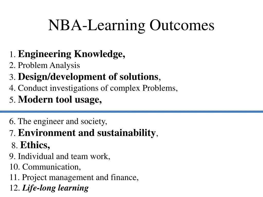 nba learning outcomes