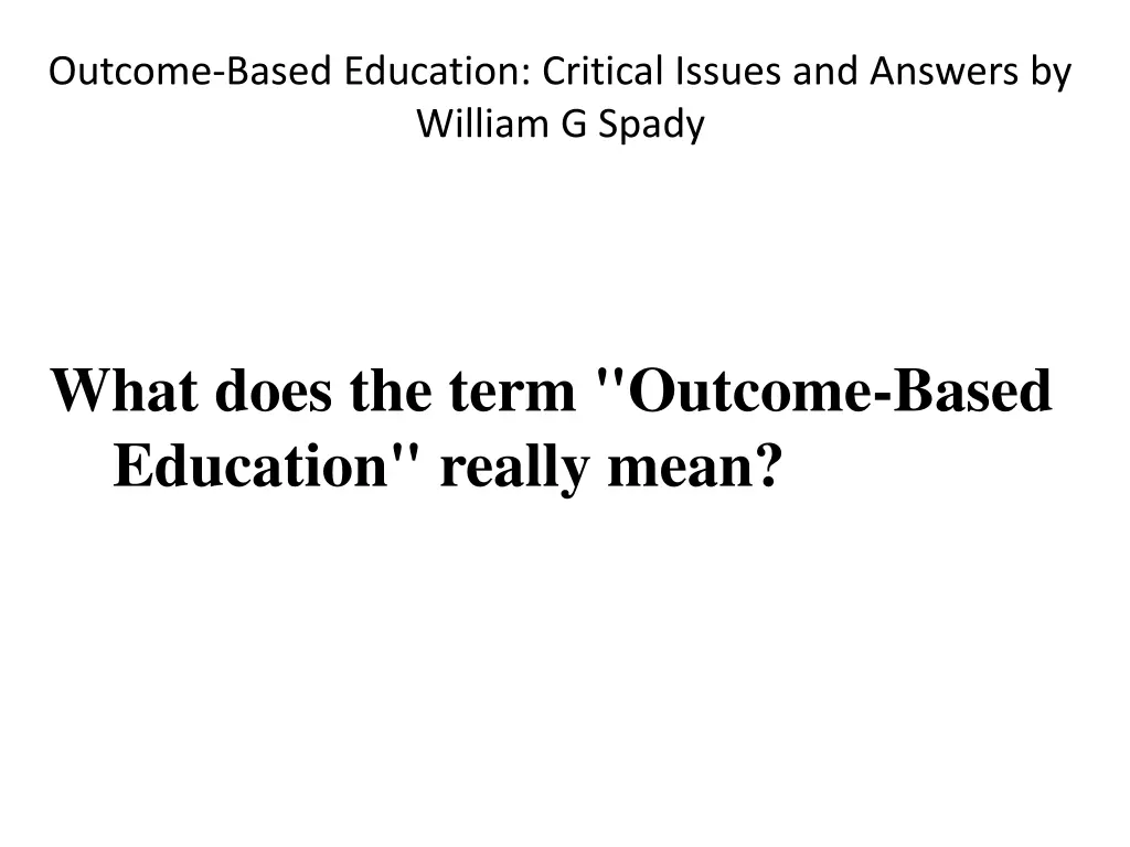 outcome based education critical issues