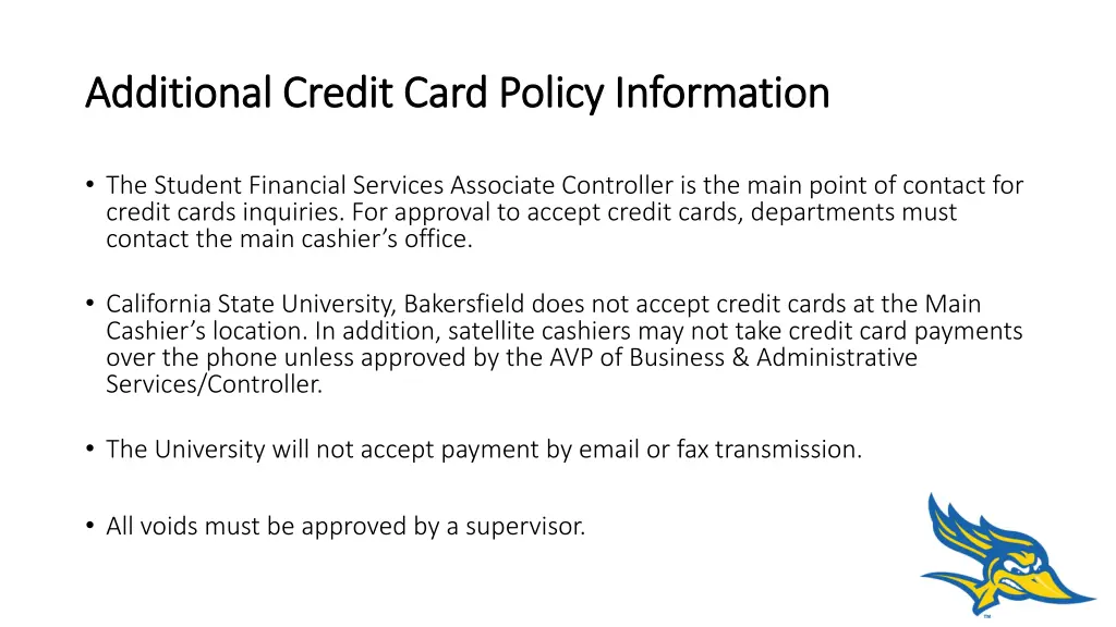 additional credit card policy information