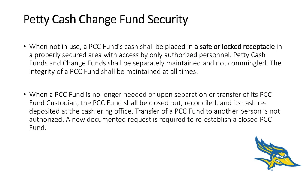 petty cash change fund security petty cash change