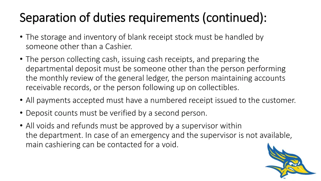 separation of duties requirements continued