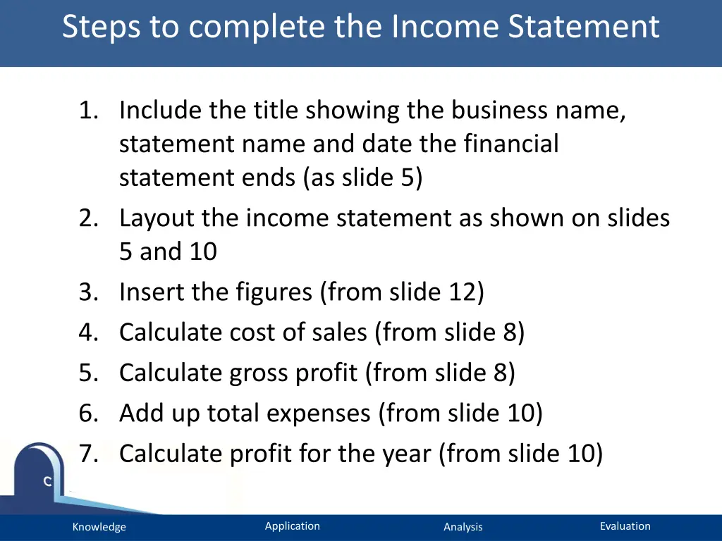 steps to complete the income statement