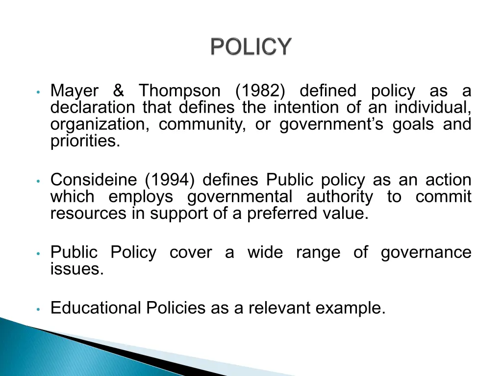 mayer thompson 1982 defined policy