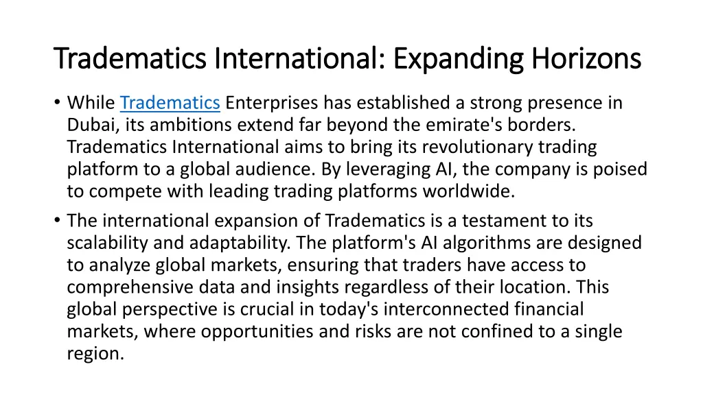 tradematics international expanding horizons