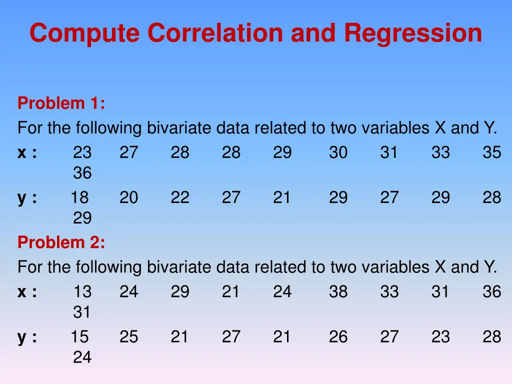 compute correlation and regression