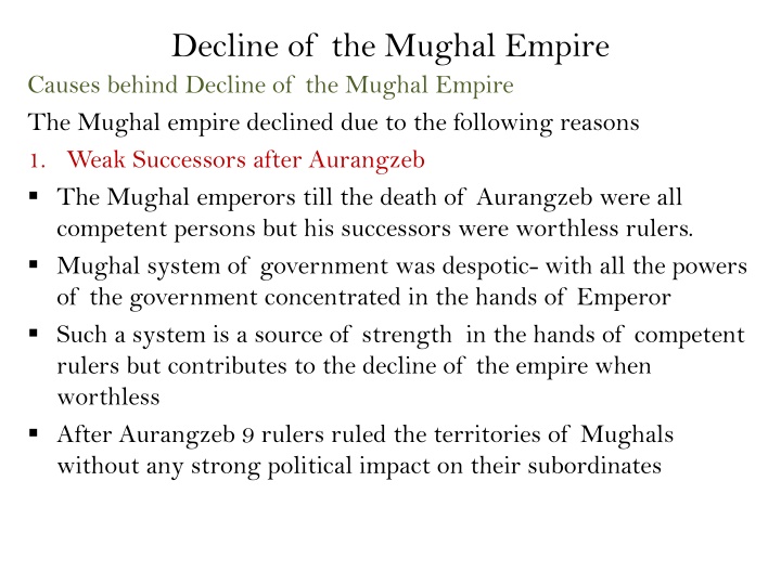 decline of the mughal empire causes behind