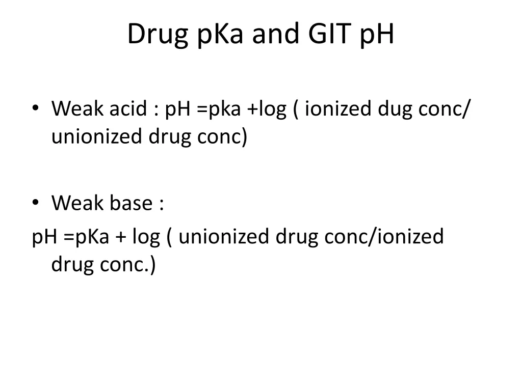 drug pka and git ph