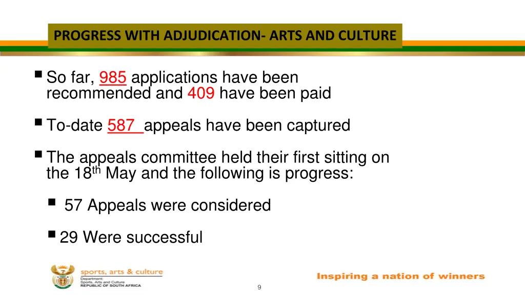 progress with adjudication arts and culture 1