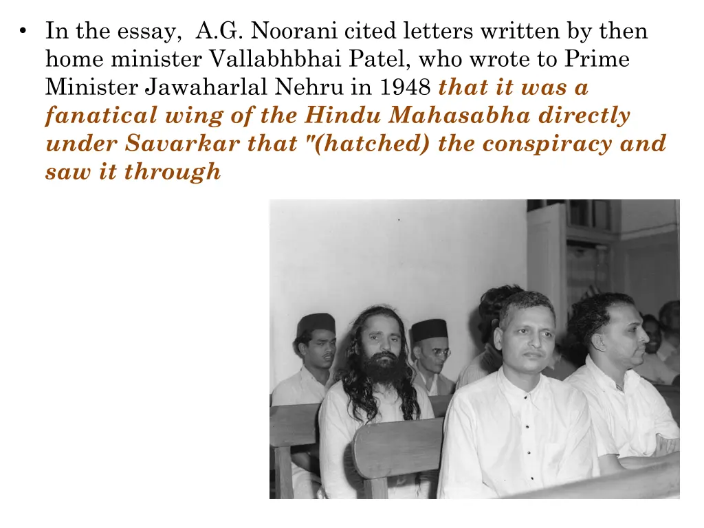 in the essay a g noorani cited letters written