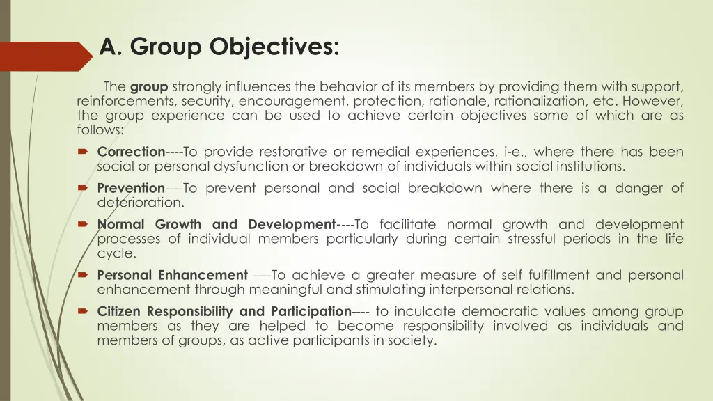 a group objectives