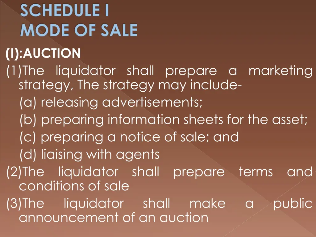 schedule i mode of sale i auction