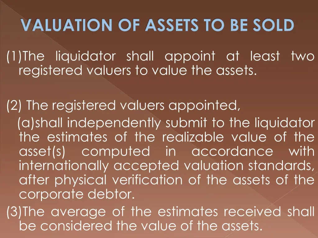 valuation of assets to be sold