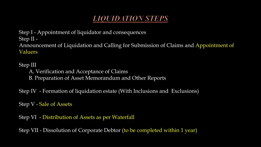 step i appointment of liquidator and consequences