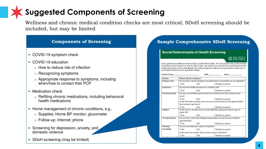 suggested components of screening