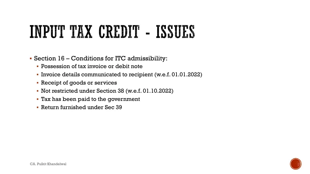 input tax credit issues