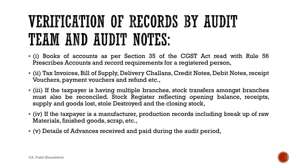 verification of records by audit team and audit