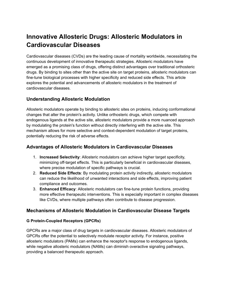 innovative allosteric drugs allosteric modulators